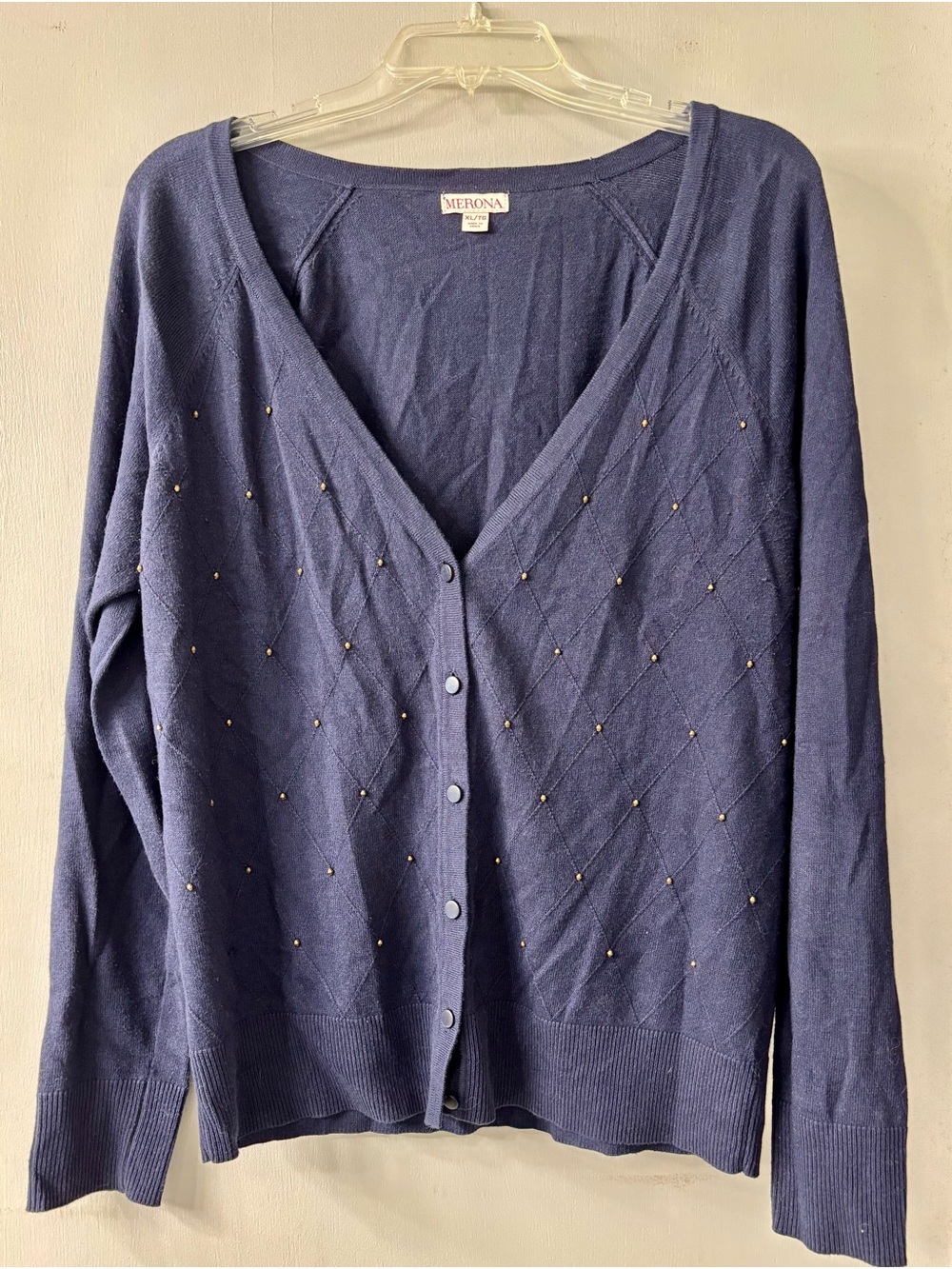 Merona Navy Blue Button Front Cardigan with Stud Detail